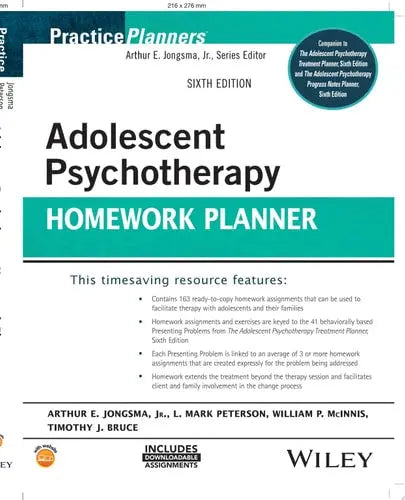 Adolescent Psychotherapy Homework Planner by Arthur E. Jongsma ISBN: 978-1119987642 - front cover