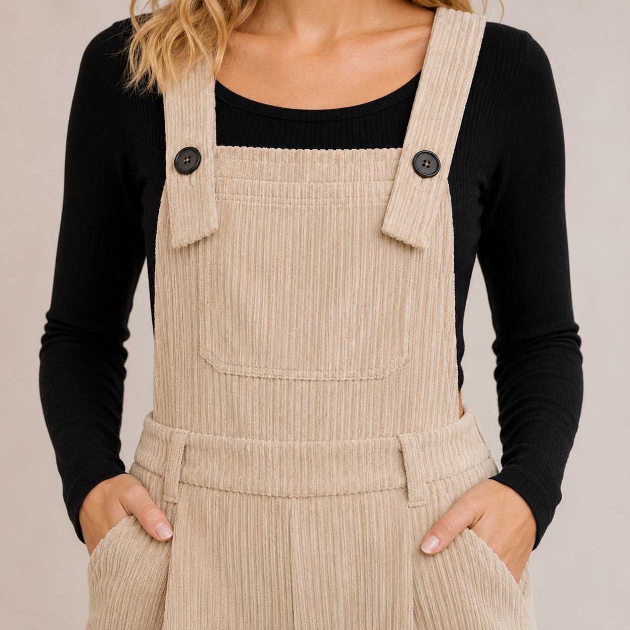 Digital Sewing Pattern for Women's Winter Corduroy Wide Leg Overalls - Belted Waist Button Strap Style
