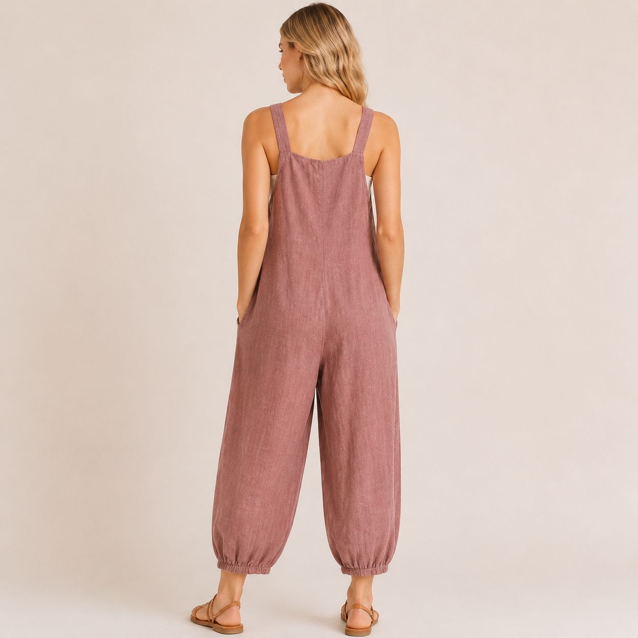 Digital Sewing Pattern for Women's Summer Linen Romper - Relaxed Balloon-Leg Jumpsuit Style