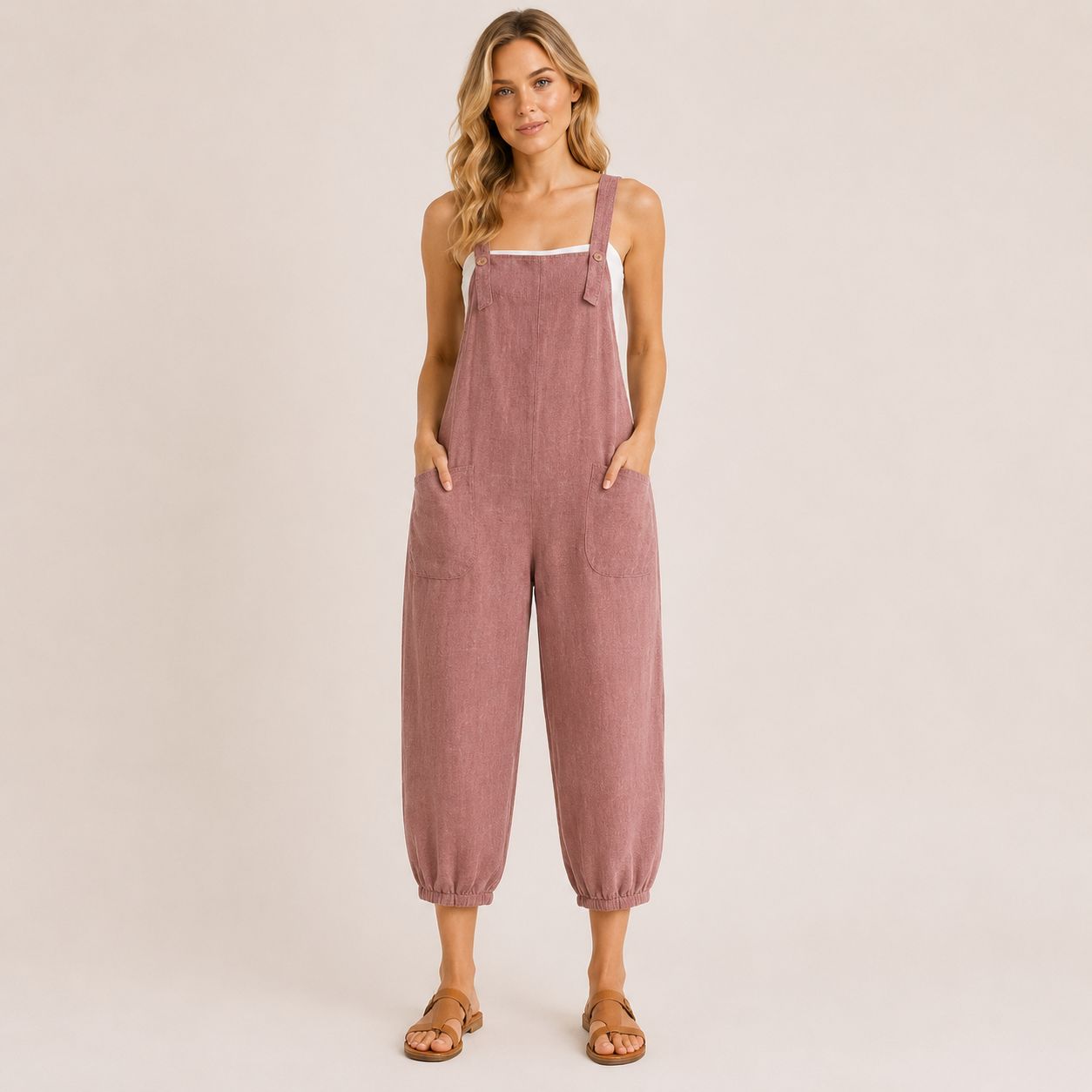 Digital Sewing Pattern for Women's Summer Linen Romper - Relaxed Balloon-Leg Jumpsuit Style