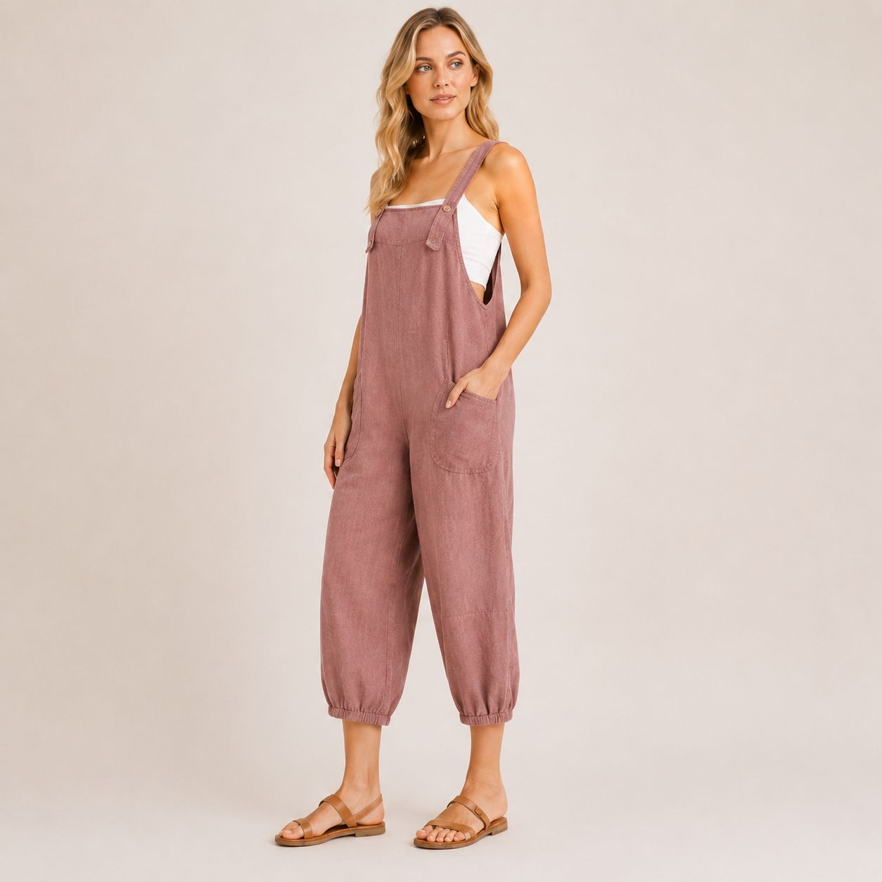 Digital Sewing Pattern for Women's Summer Linen Romper - Relaxed Balloon-Leg Jumpsuit Style