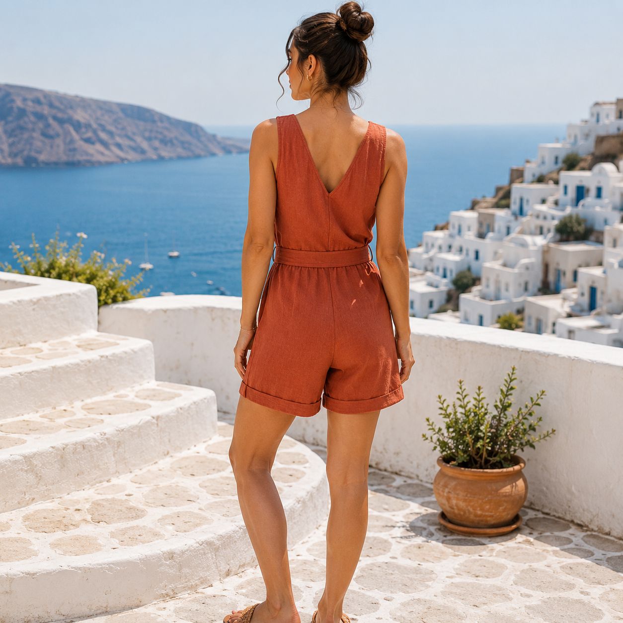 Digital Sewing Pattern for Women's Summer V-Neck Romper - Tie Waist Button Front Playsuit Style - Beginner-Friendly