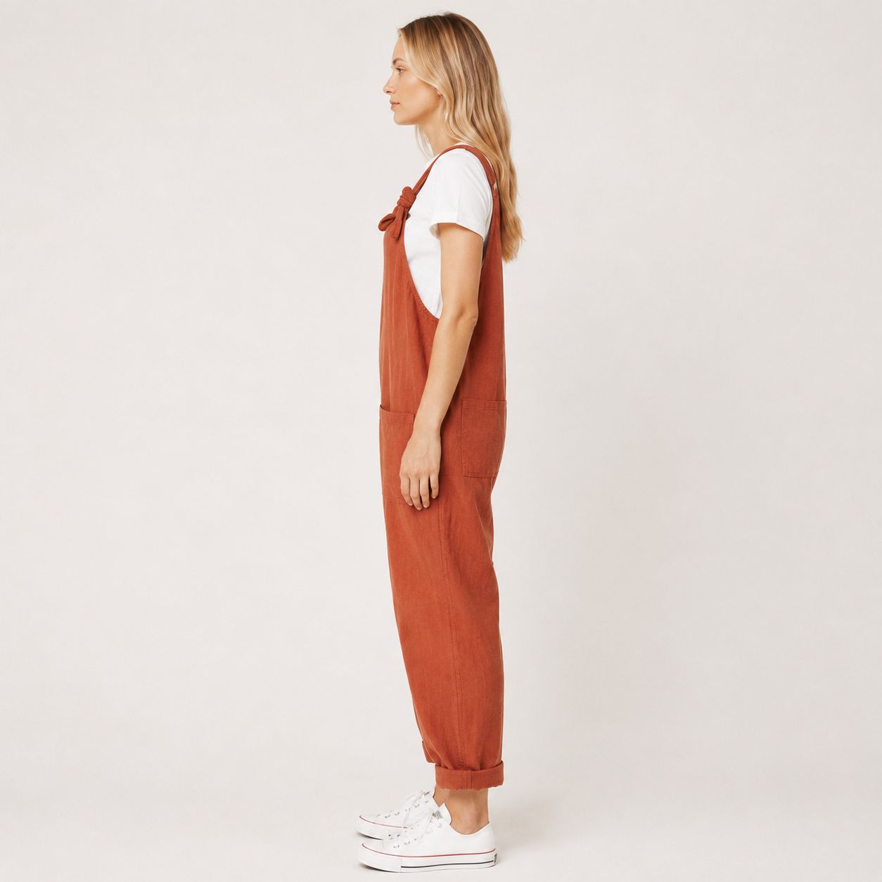 Digital Sewing Pattern for Women's Knot-Strap Relaxed Overalls - Cuffed Ankle Jumpsuit Style