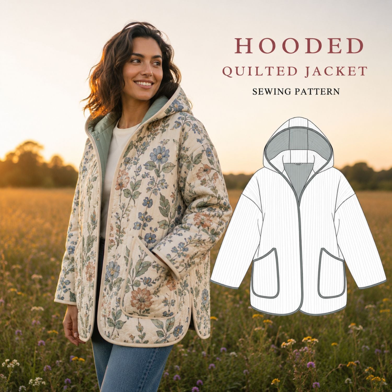 Beginner Hooded Quilted Jacket Sewing Pattern | Sizes XXS–4XL