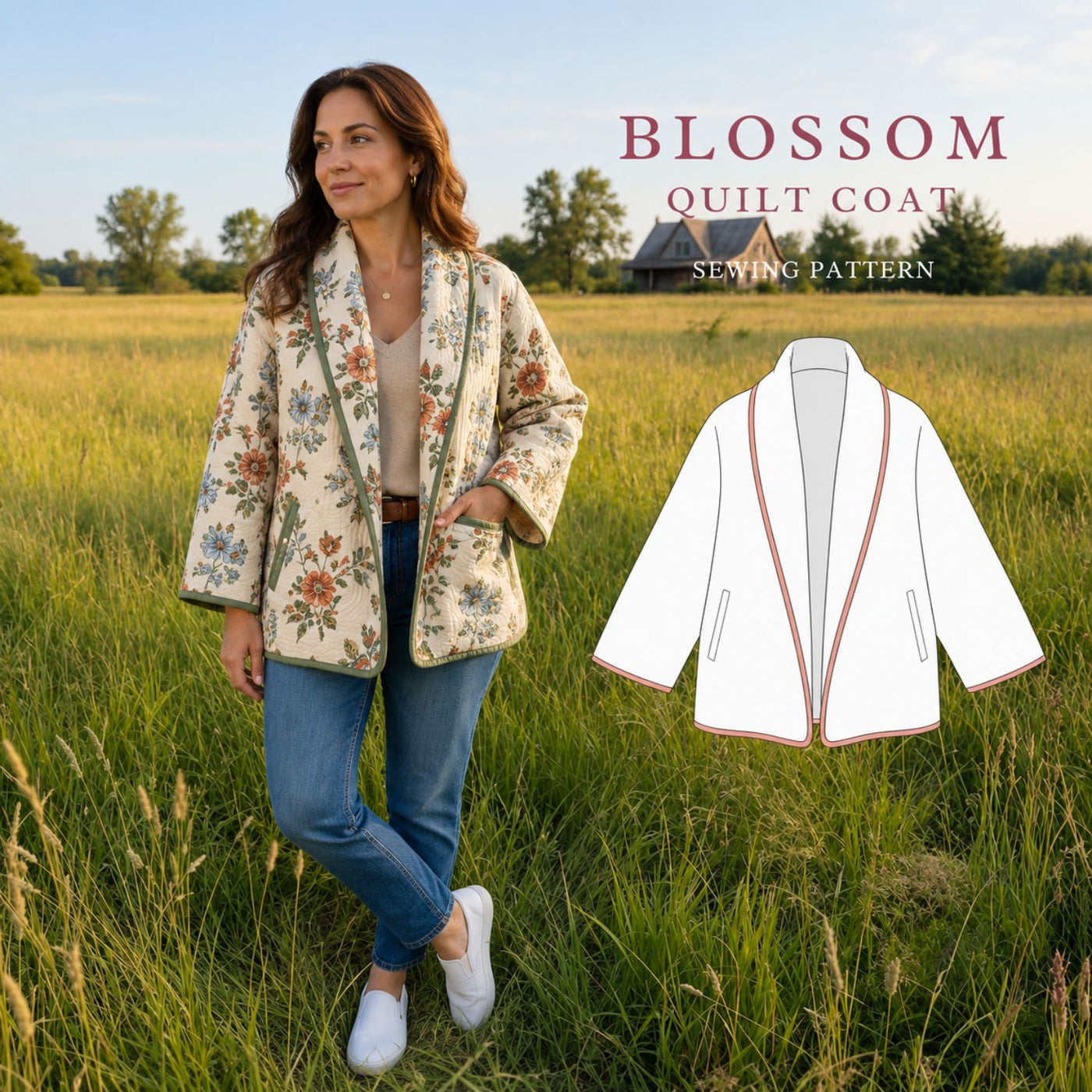 Blossom Quilt Coat Sewing Pattern | Beginner Friendly | Sizes XXS–4XL | Jacket Pattern