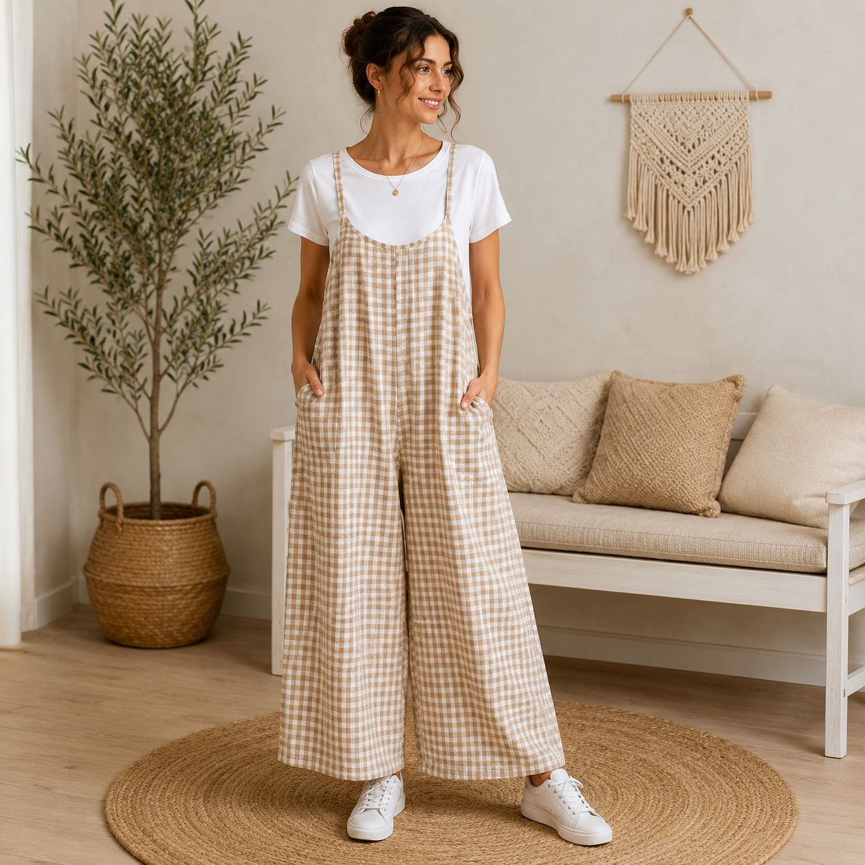 Digital Sewing Pattern for Women's Wide Leg Overalls - Loose Fit Strappy Dungaree Jumpsuit - Beginner-Friendly