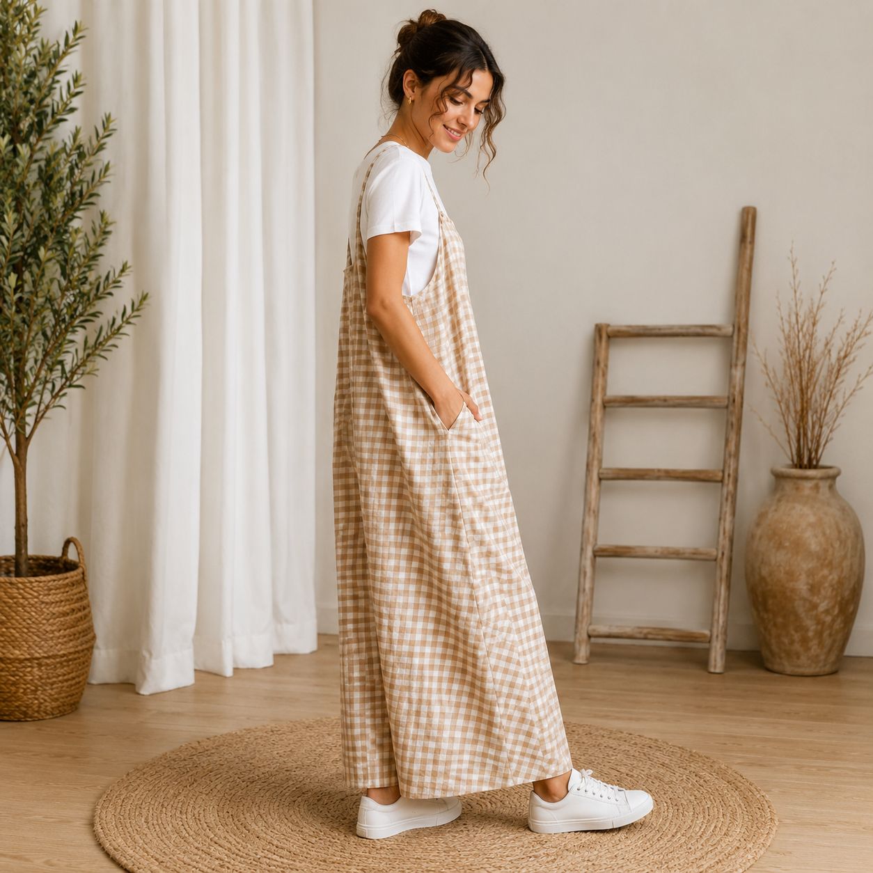 Digital Sewing Pattern for Women's Wide Leg Overalls - Loose Fit Strappy Dungaree Jumpsuit - Beginner-Friendly