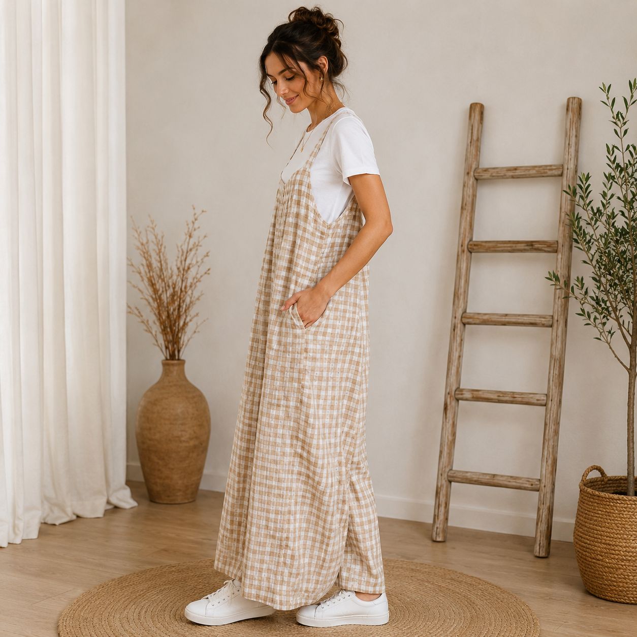 Digital Sewing Pattern for Women's Wide Leg Overalls - Loose Fit Strappy Dungaree Jumpsuit - Beginner-Friendly
