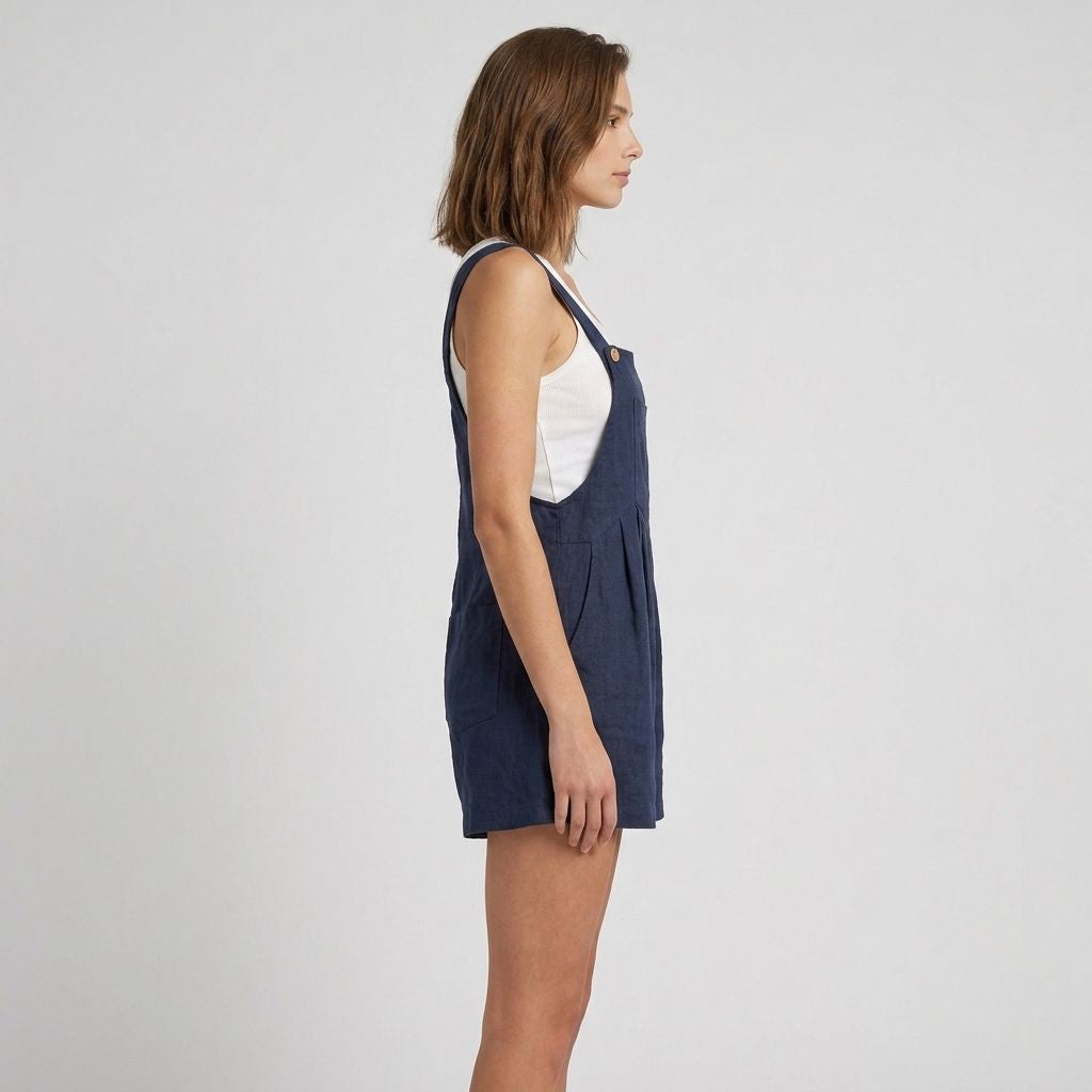 Digital Sewing Pattern for Women's Summer Linen Short Overalls - Button Strap Playsuit Style