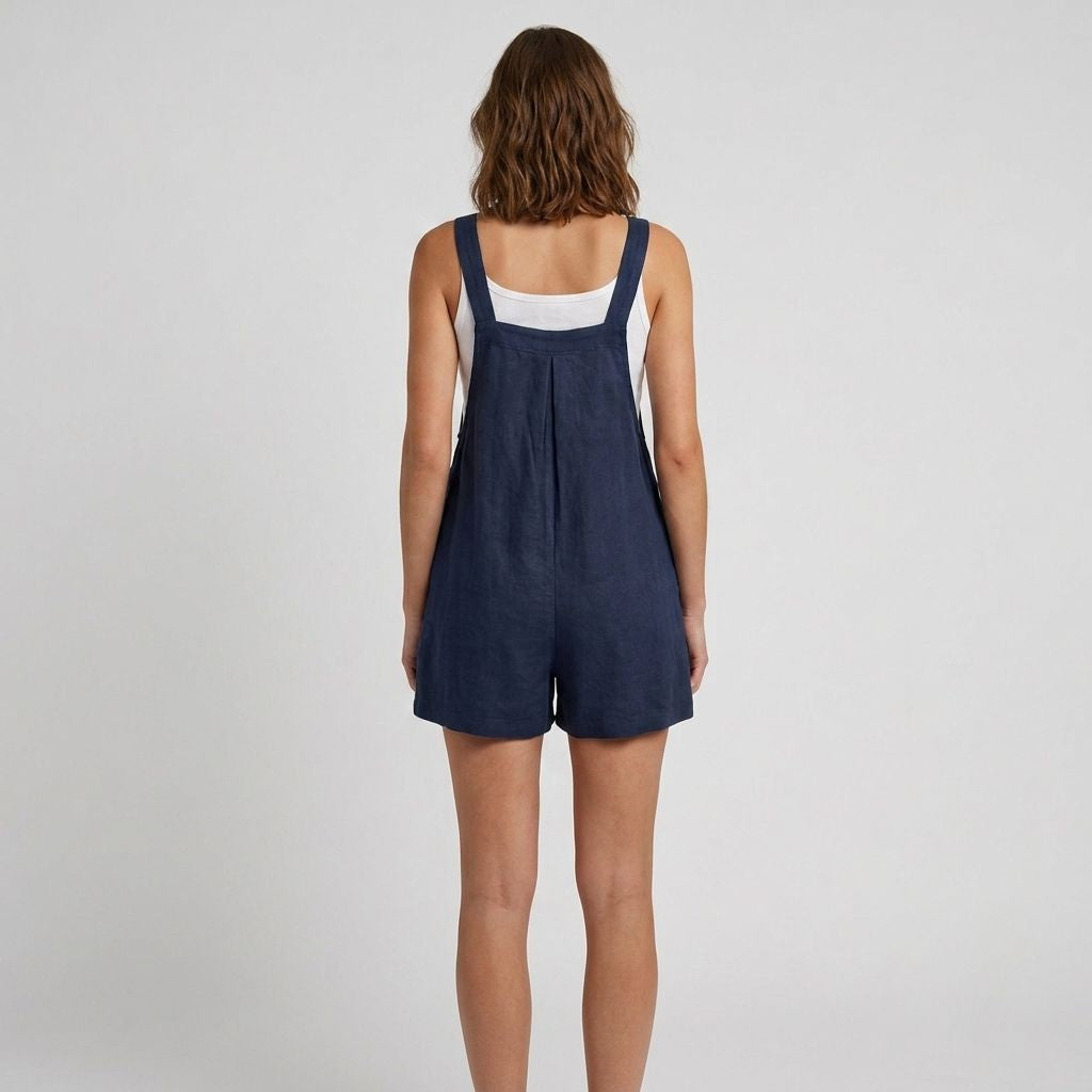 Digital Sewing Pattern for Women's Summer Linen Short Overalls - Button Strap Playsuit Style