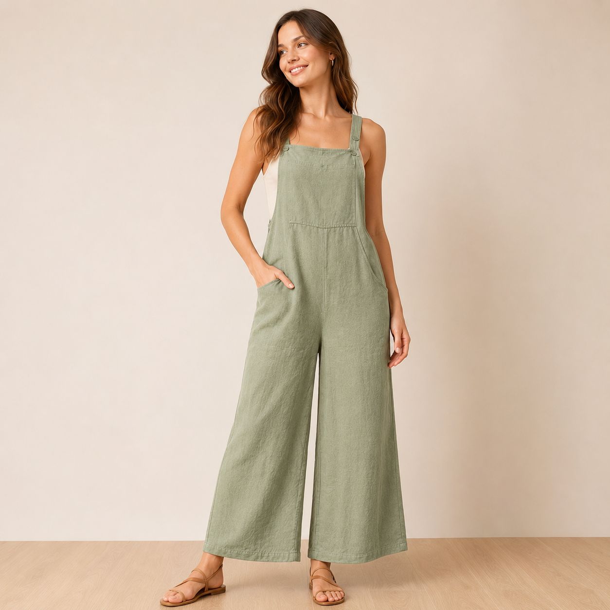 Digital Sewing Pattern for Women's Summer Linen Wide Leg Overalls - Knot-Strap Fitted Waist Culotte Style