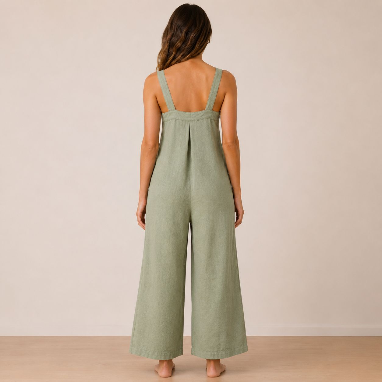 Digital Sewing Pattern for Women's Summer Linen Wide Leg Overalls - Knot-Strap Fitted Waist Culotte Style