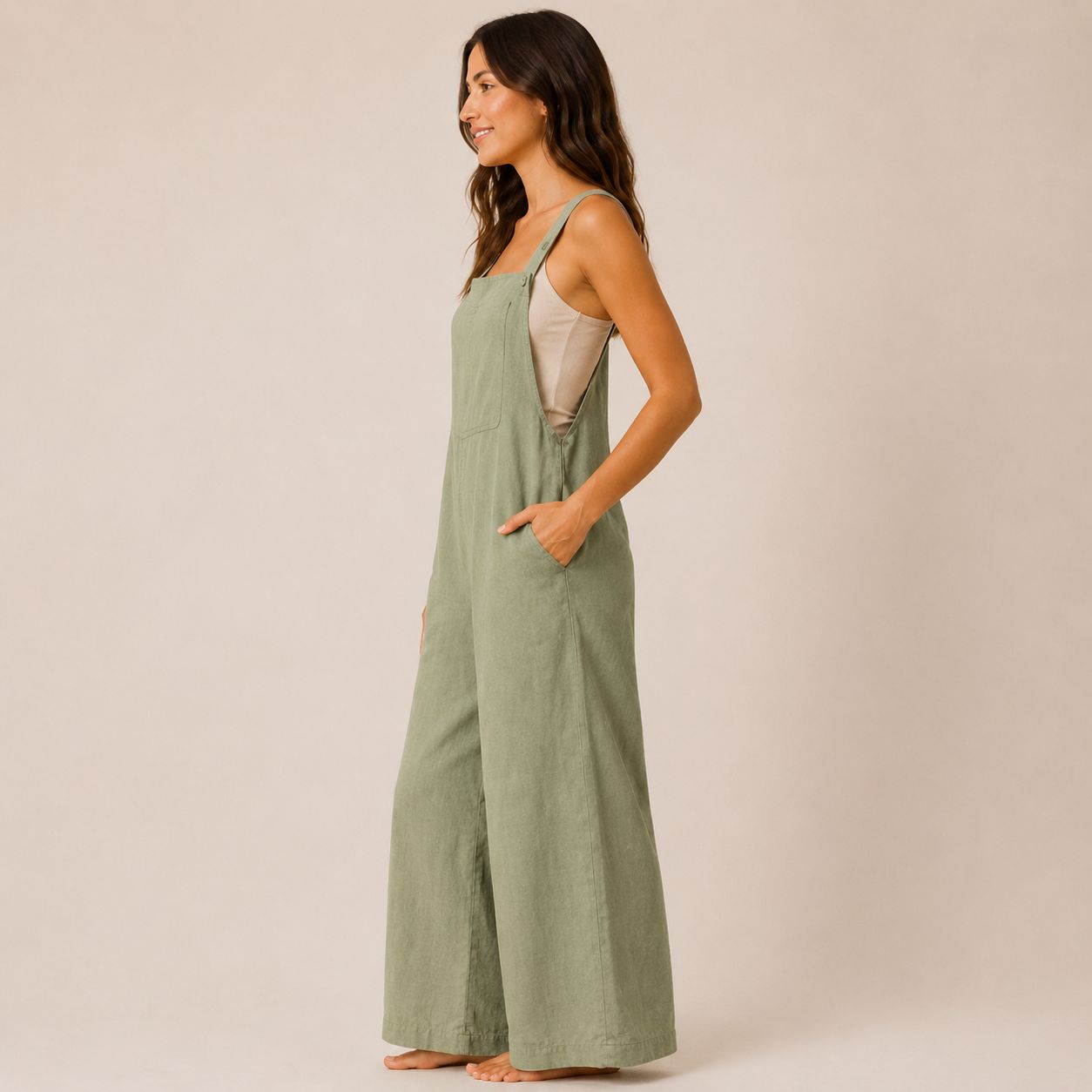 Digital Sewing Pattern for Women's Summer Linen Wide Leg Overalls - Knot-Strap Fitted Waist Culotte Style