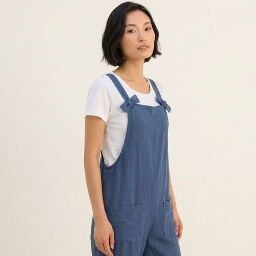 Digital Sewing Pattern for Women's Chambray Relaxed Overalls - Knot-Strap Cuffed Ankle Jumpsuit Style