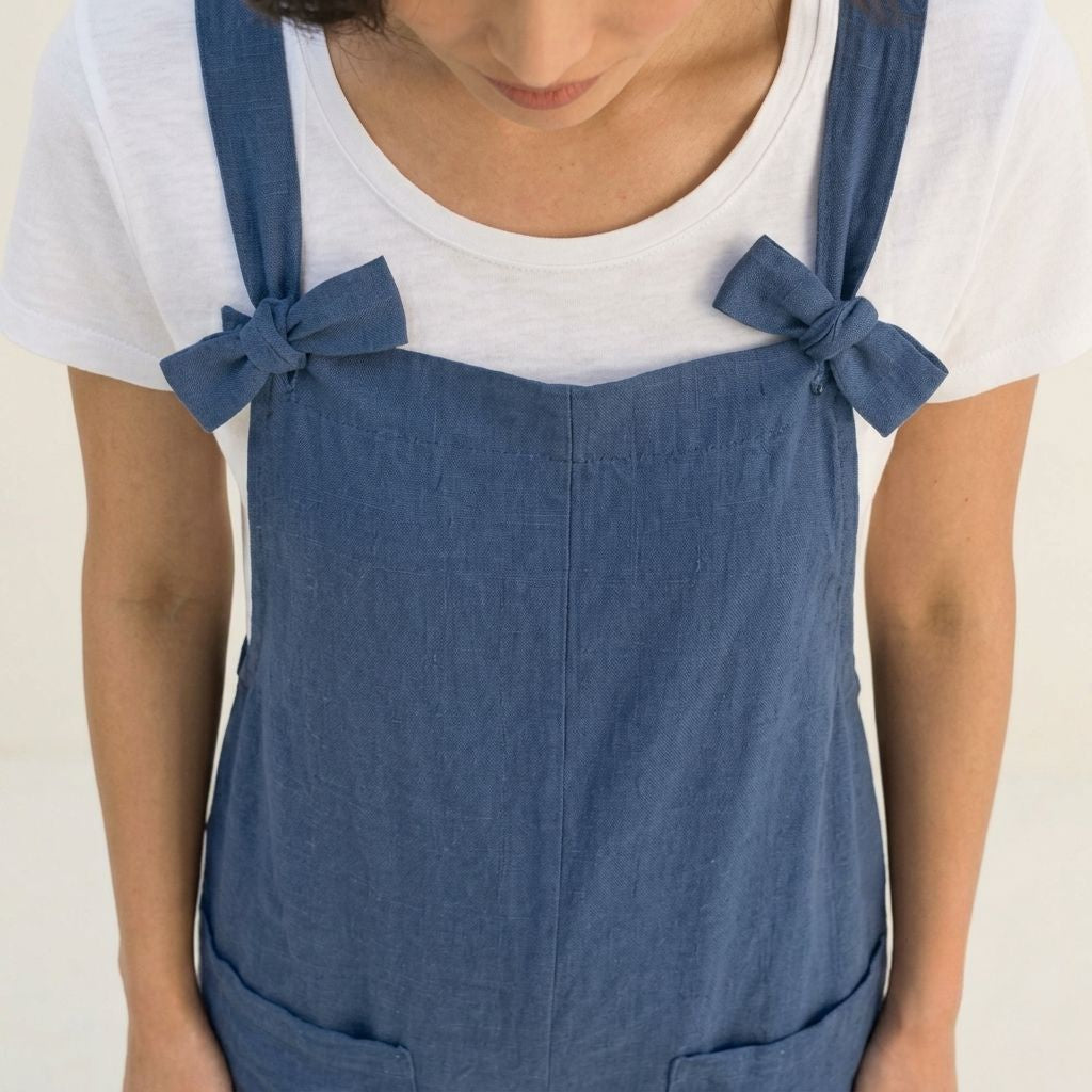 Digital Sewing Pattern for Women's Chambray Relaxed Overalls - Knot-Strap Cuffed Ankle Jumpsuit Style