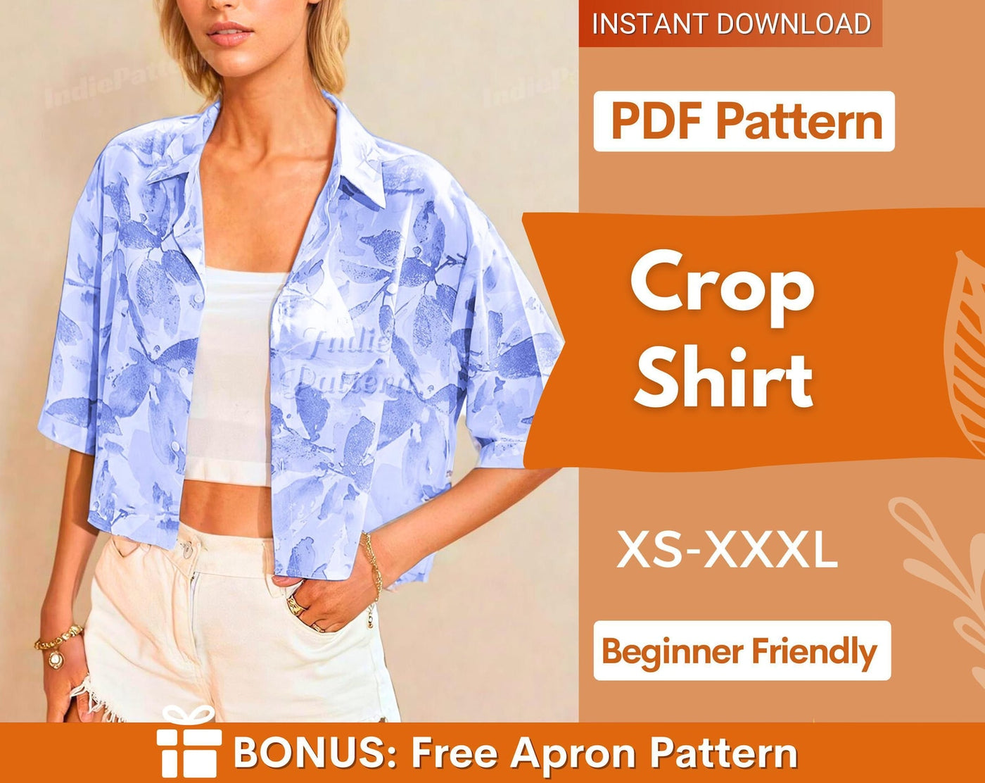 Shirt Sewing Pattern, Women Shirt Pattern, Crop Shirt Pattern, Sewing Pattern, Women Sewing pattern, Shirt Pattern, Beginner