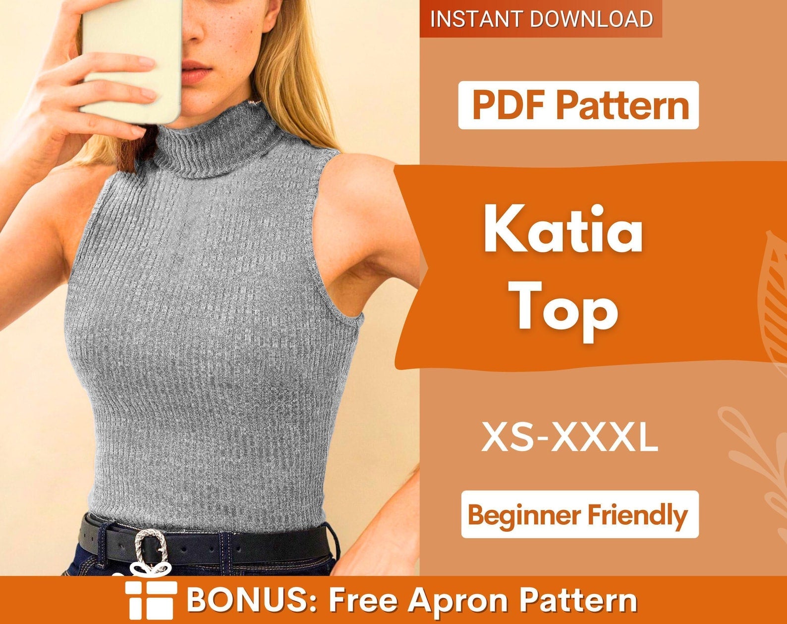 Tank Top Sewing Pattern | Mock Neck Top Pattern | Women Sewing Pattern Top | Turtleneck Top Pattern | Women Patterns | Fitted