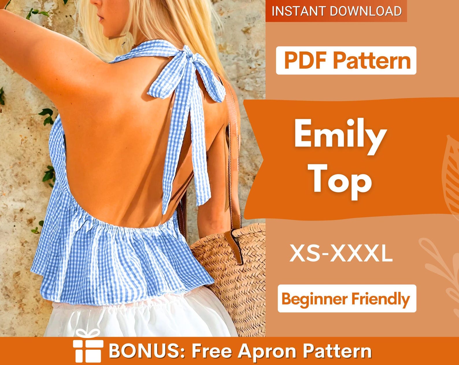 Tie Back Top Sewing Pattern, Women Sewing Pattern, Peplum Top Pattern, Sewing Patterns for Women, Summer Top, Tie Top, Blouse