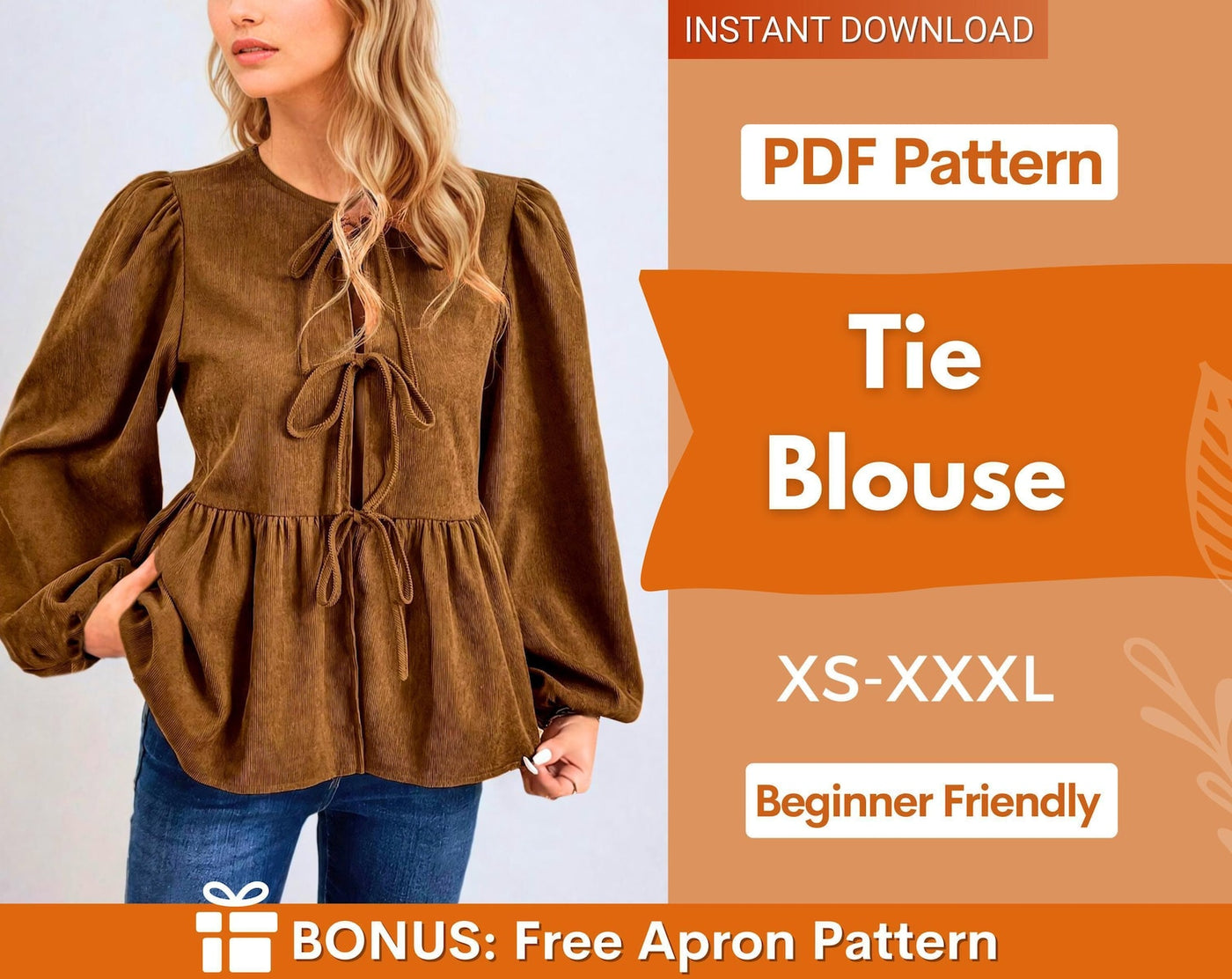 Blouse Sewing Pattern, Tie Front Blouse, Knot Blouse, Shirt Pattern, Milkmaid Pattern, Women Shirt, Peplum Top, Peplum Blouse