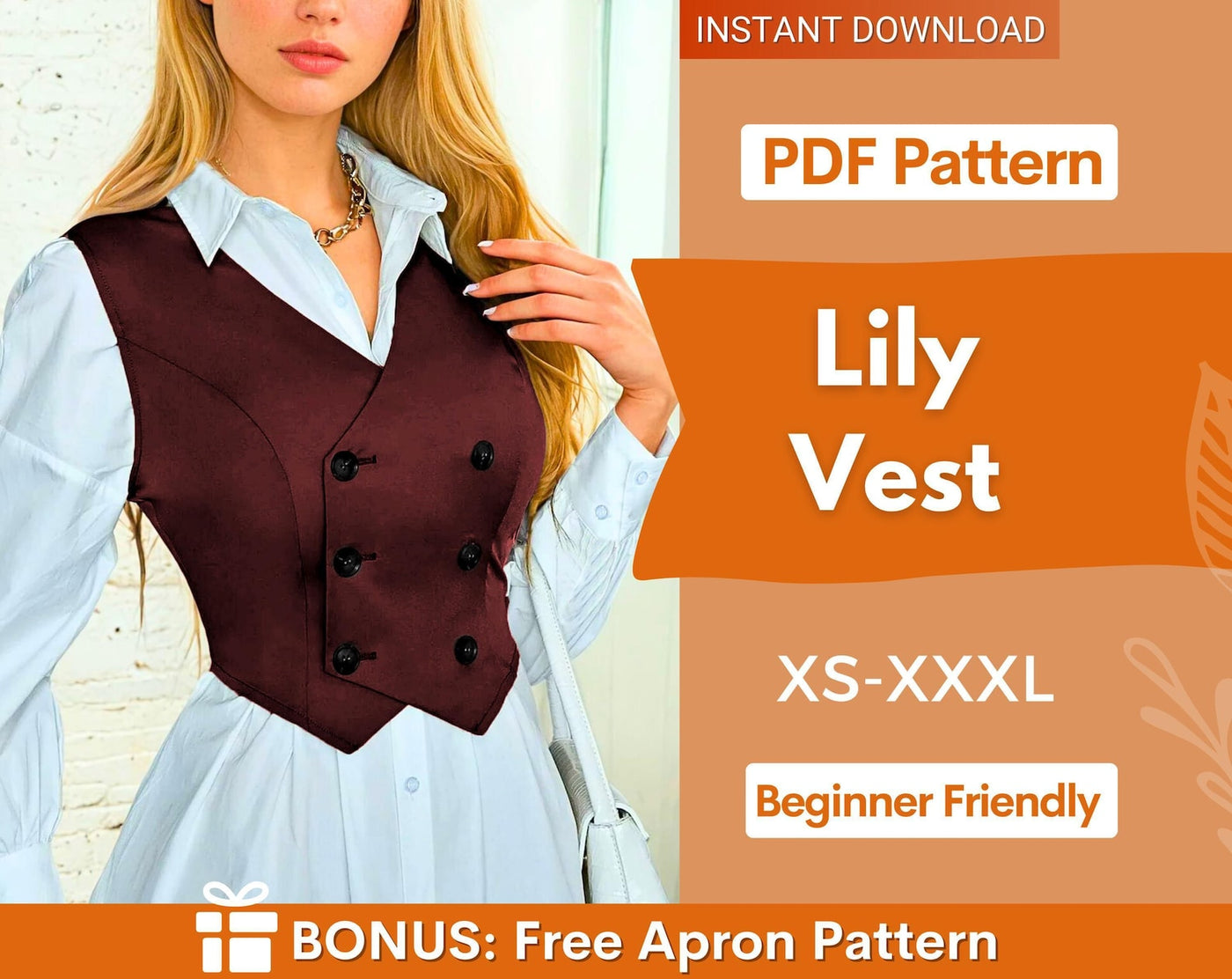 Vest Pattern, Waistcoat Sewing Pattern, Sewing Patterns for Women, Vest Sewing pattern, Top Sewing Pattern for Women, Women