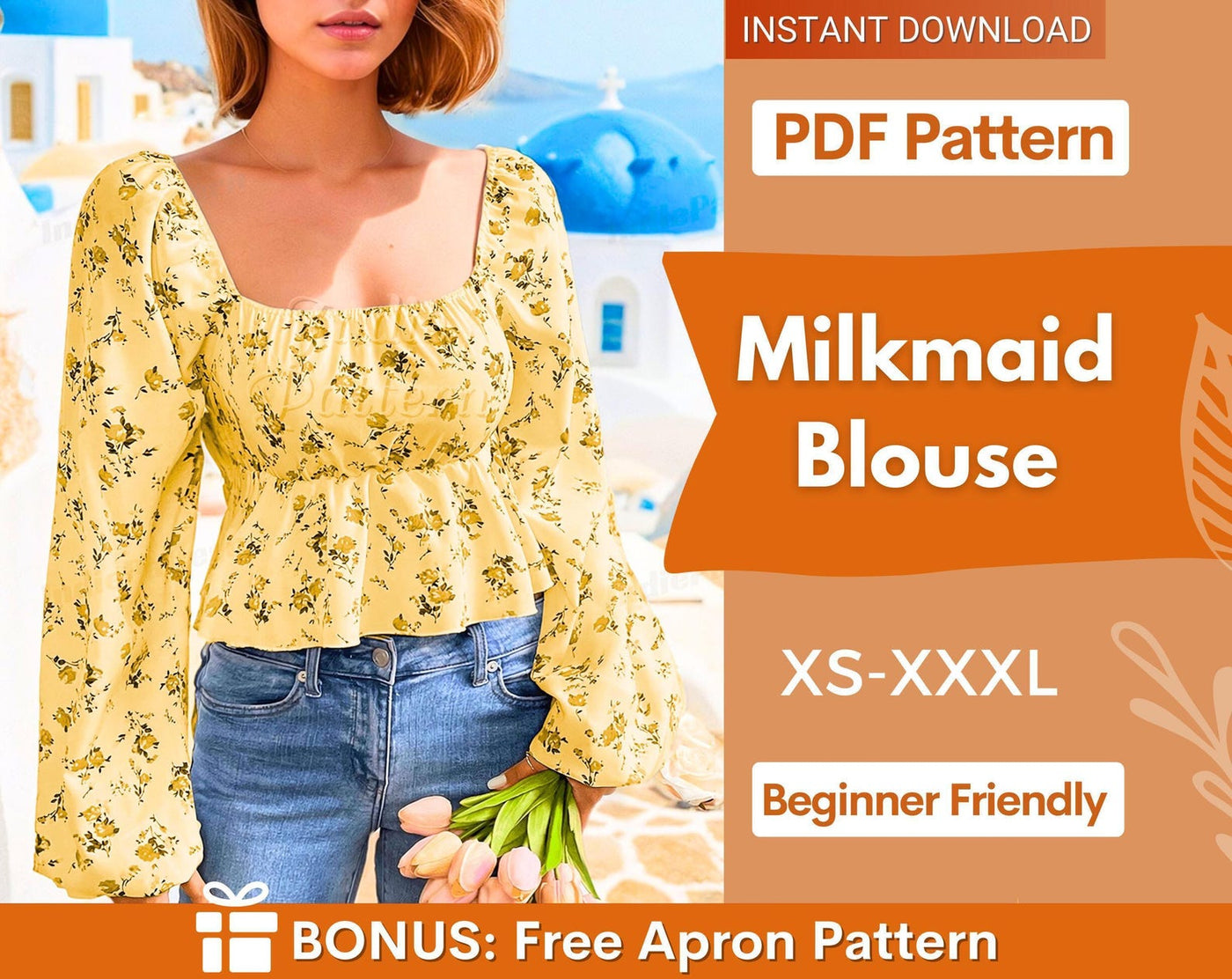 Milkmaid Blouse Pattern, Puff Sleeve Sewing, Milkmaid Top Pattern, Cottagecore Top, Cottagecore Pattern, Sewing pattern Top