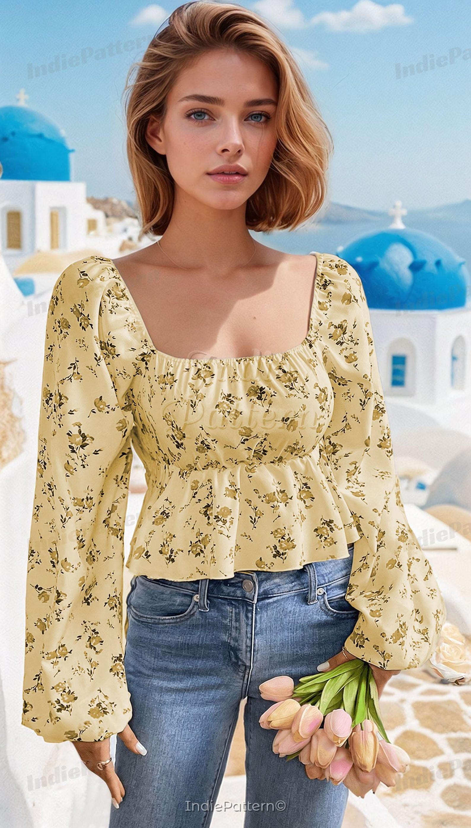 Milkmaid Blouse Pattern, Puff Sleeve Sewing, Milkmaid Top Pattern, Cottagecore Top, Cottagecore Pattern, Sewing pattern Top