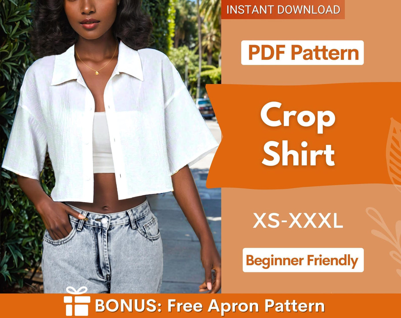 Crop Shirt Sewing Pattern, Women Shirt Pattern, Short Shirt Pattern, Sewing Pattern, Women Sewing pattern, Shirt Pattern