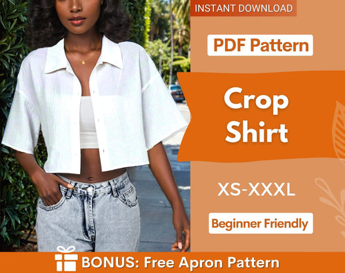 Crop Shirt Sewing Pattern, Women Shirt Pattern, Short Shirt Pattern, Sewing Pattern, Women Sewing pattern, Shirt Pattern