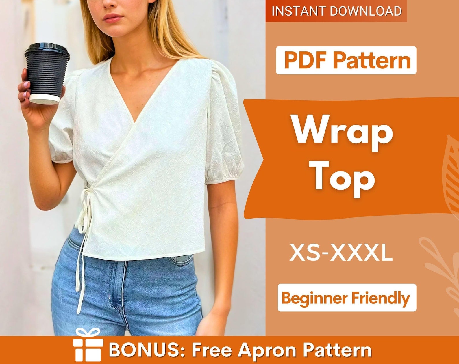 Wrap Top Sewing Pattern | Top Pattern | Women Sewing Pattern | Blouse Pattern | Sewing Patterns Women Blouse | Tie Top Blouse