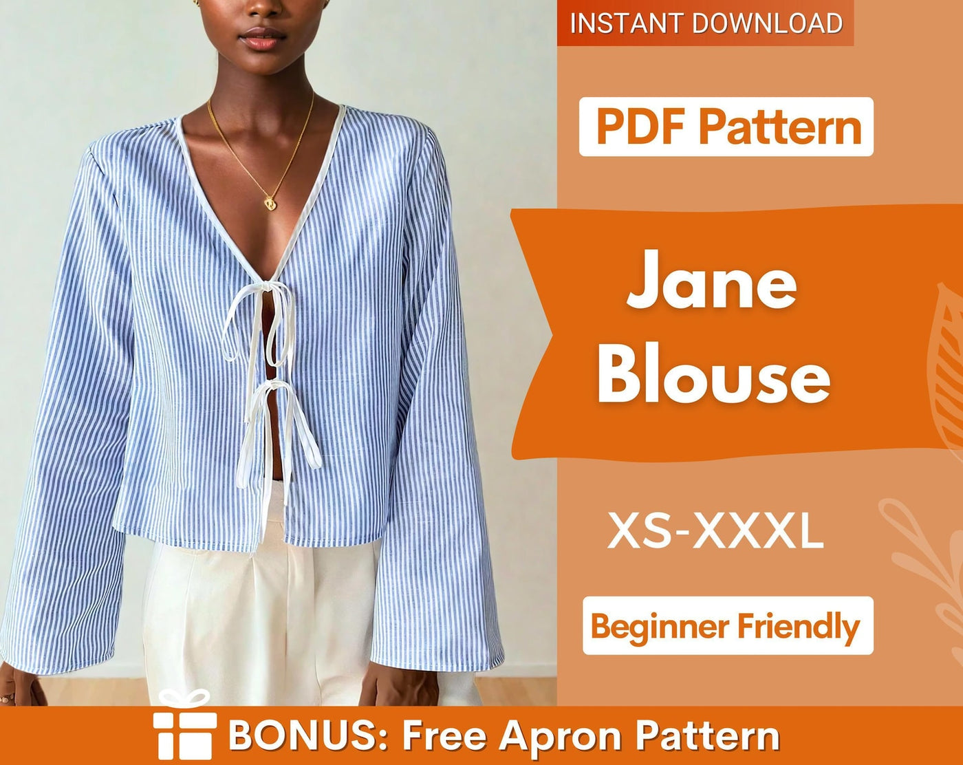 Front Tie Blouse Sewing Pattern | Top Sewing Pattern | Women Sewing Pattern, Tie Top Pattern, Top Pattern, Women Blouse Top