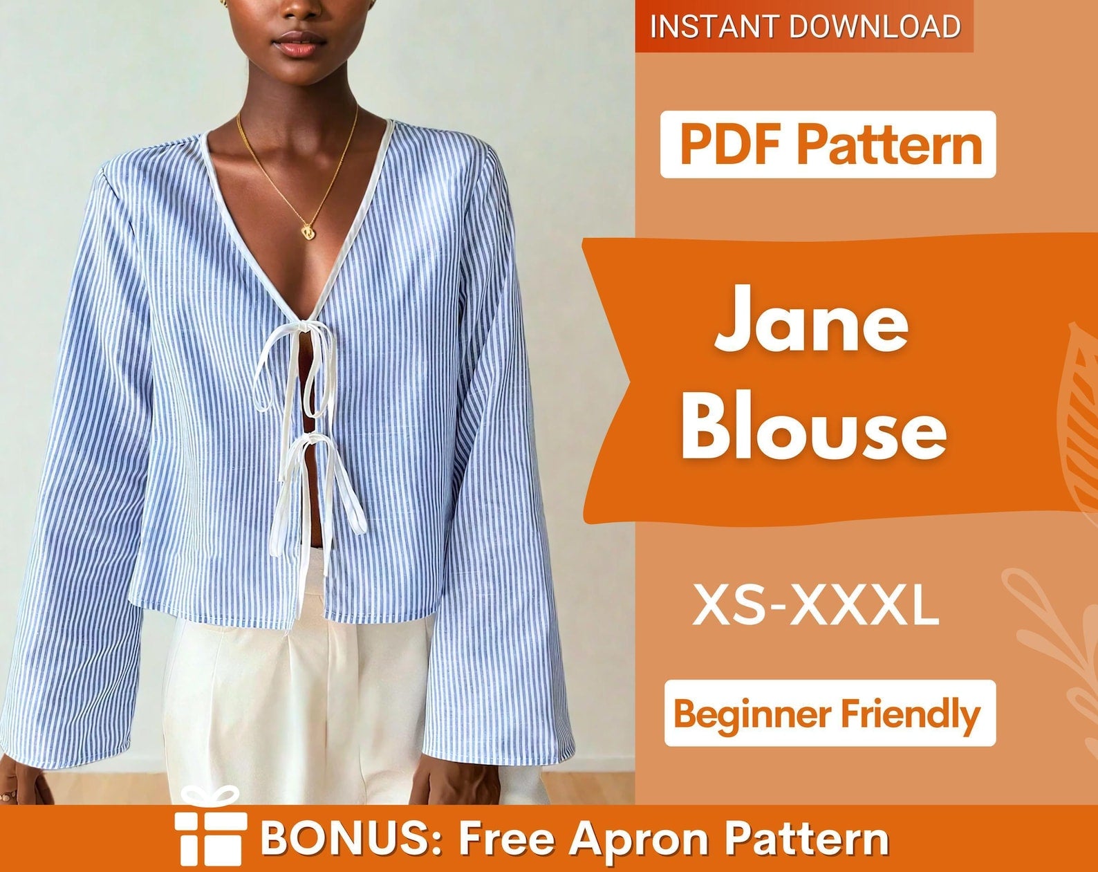 Front Tie Blouse Sewing Pattern | Top Sewing Pattern | Women Sewing Pattern, Tie Top Pattern, Top Pattern, Women Blouse Top