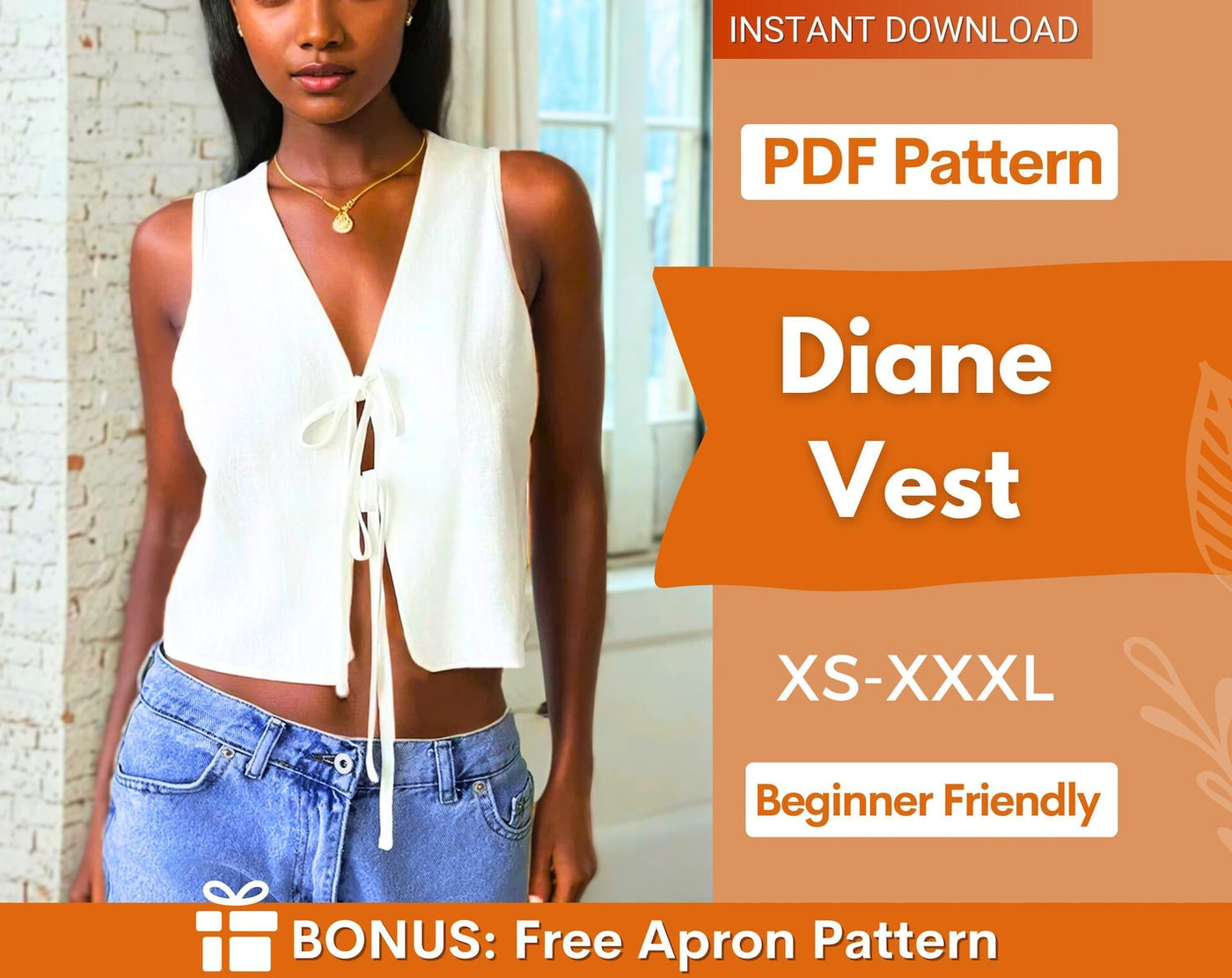Front Tie Top Sewing Pattern | Tie Top Pattern | Vest Pattern | Summer Top sewing pattern | Women Sewing Patterns | Beginner