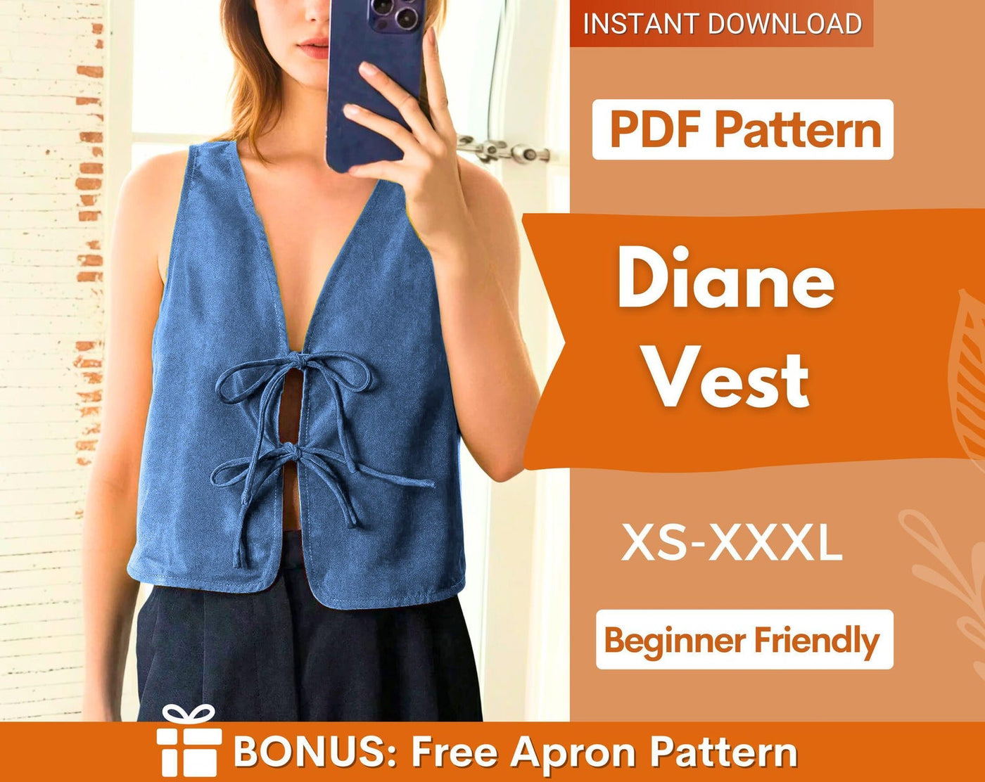 Front Tie Vest Pattern | Tie Top Sewing Pattern | Vest Pattern | Top sewing pattern | Women Sewing Patterns | Beginner Vest