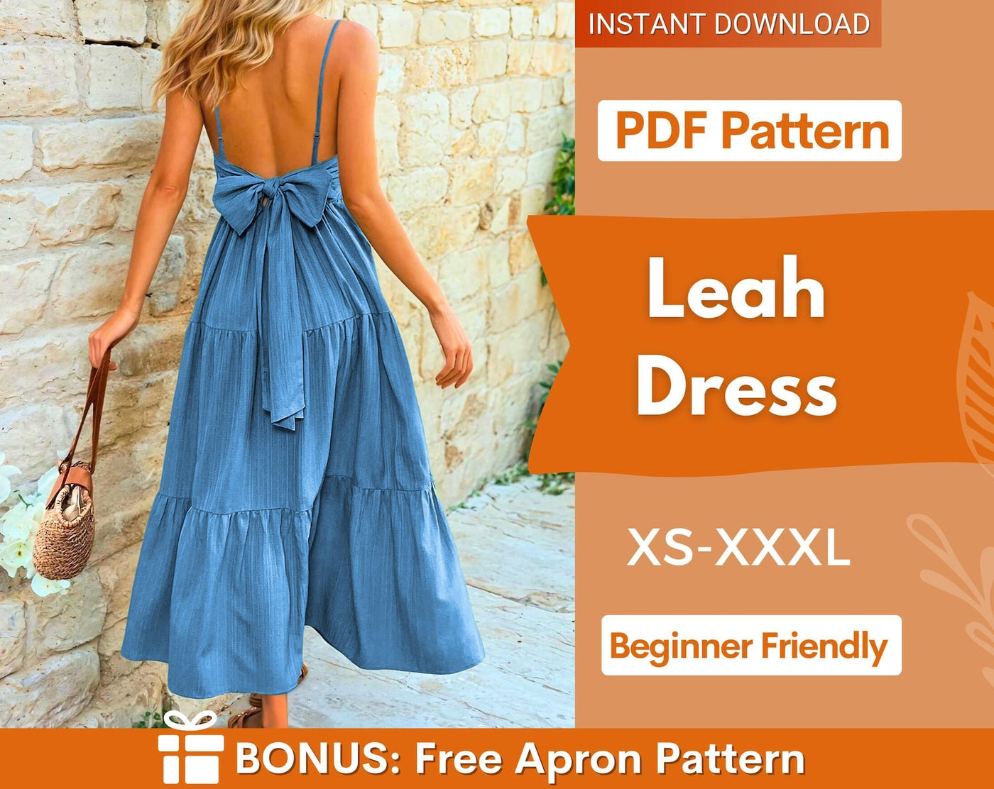Back Tie Dress Pattern | Summer Dress Sewing Pattern | Maxi Dress Pattern | Women Dress Pattern | Sewing Patterns for Women