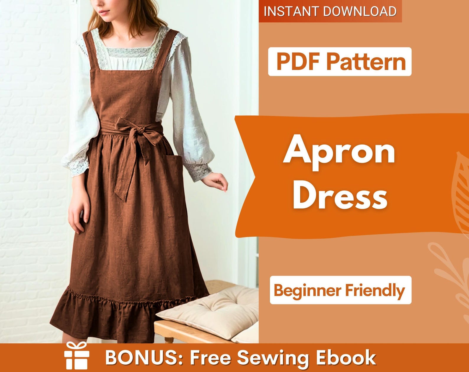 Pinafore Dress Pattern - Apron Pattern PDF For Women - Vintage Women Fancy Apron - Sewing pattern - Pinafore pattern