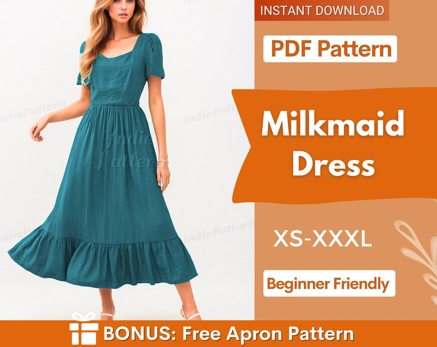 Milkmaid Dress Pattern | XS-XXXL | Dress Sewing Pattern | Cottagecore dress pattern | Prom Dress Pattern | Women Sewing