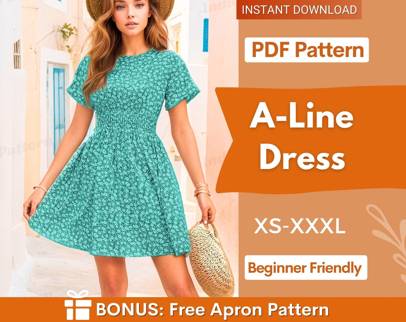 Women Dress Pattern | XS-XXXL | A-Line Dress Sewing Pattern | Summer Dress Pattern | Women Sewing Pattern | Easy Dress PDF