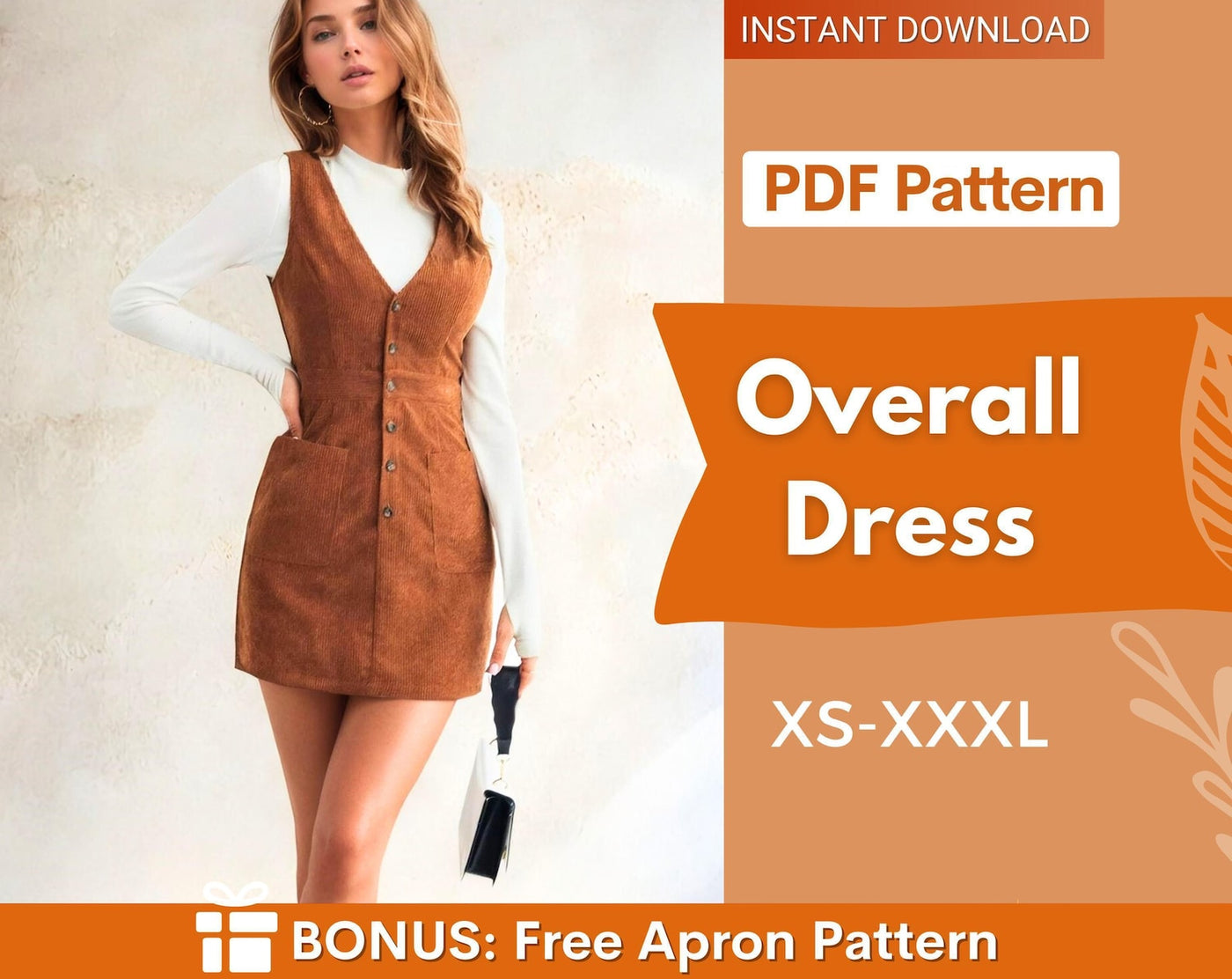 Overall Dress Pattern, XS-XXXL, Women Dress Sewing Pattern, Mini Dress Pattern, Sewing Patterns Women, Button Dress Sewing