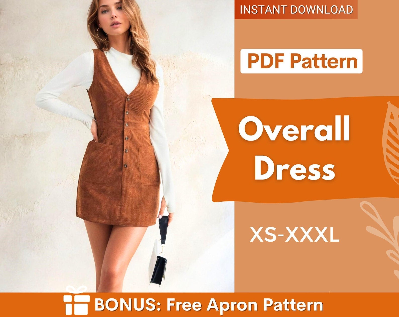 Overall Dress Pattern, XS-XXXL, Women Dress Sewing Pattern, Mini Dress Pattern, Sewing Patterns Women, Button Dress Sewing