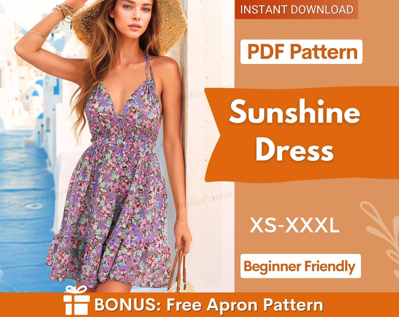 Dress Sewing Pattern | XS-XXXL | Womens Dress Pattern | Summer Dress Pattern | Backless Dress Pattern | Easy Dress Pattern