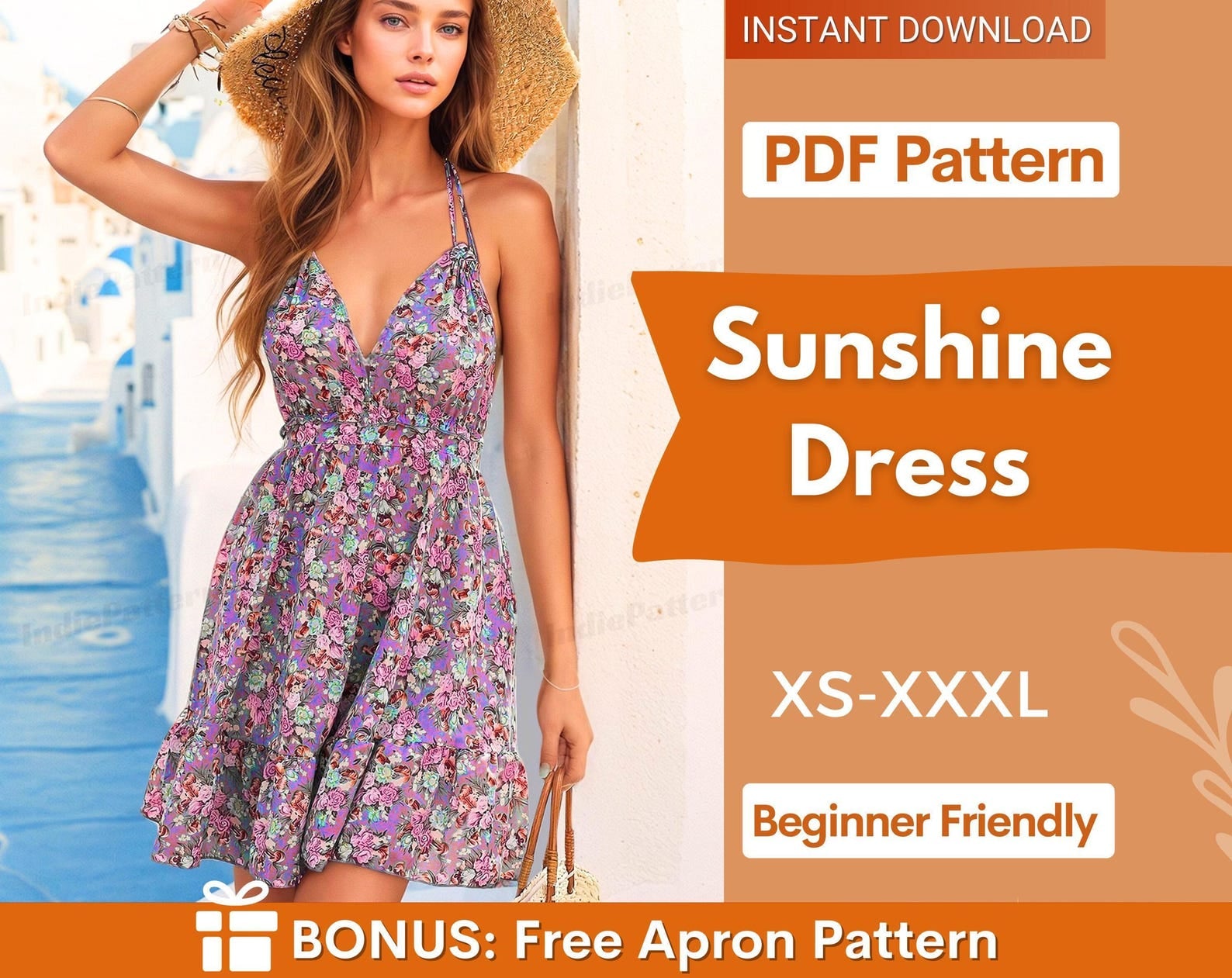 Dress Sewing Pattern | XS-XXXL | Womens Dress Pattern | Summer Dress Pattern | Backless Dress Pattern | Easy Dress Pattern