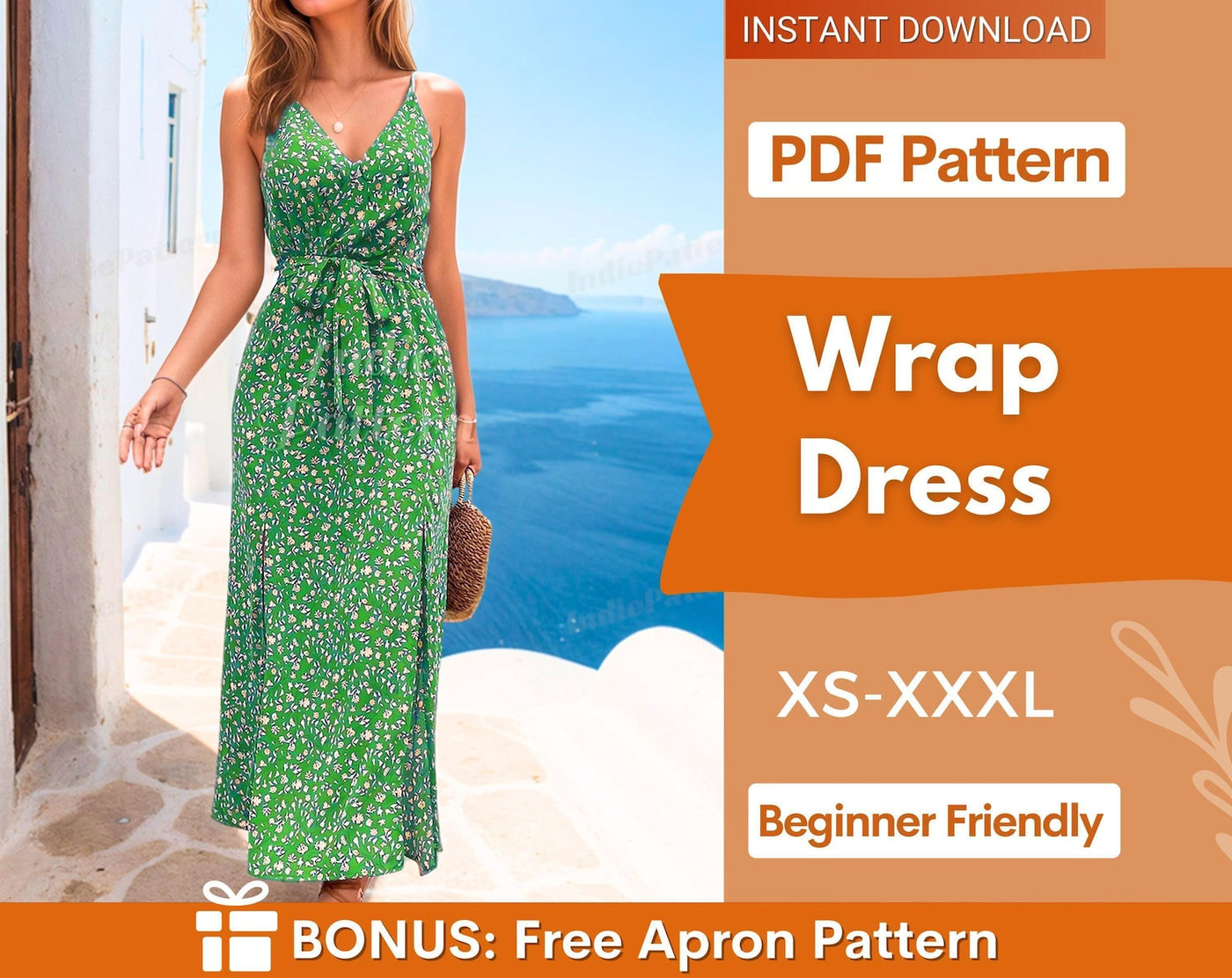 Wrap Dress Pattern | XS-XXXL | Slit Dress Sewing Pattern | Summer Dress Pattern | Women Sewing Pattern | Belted Dress PDF