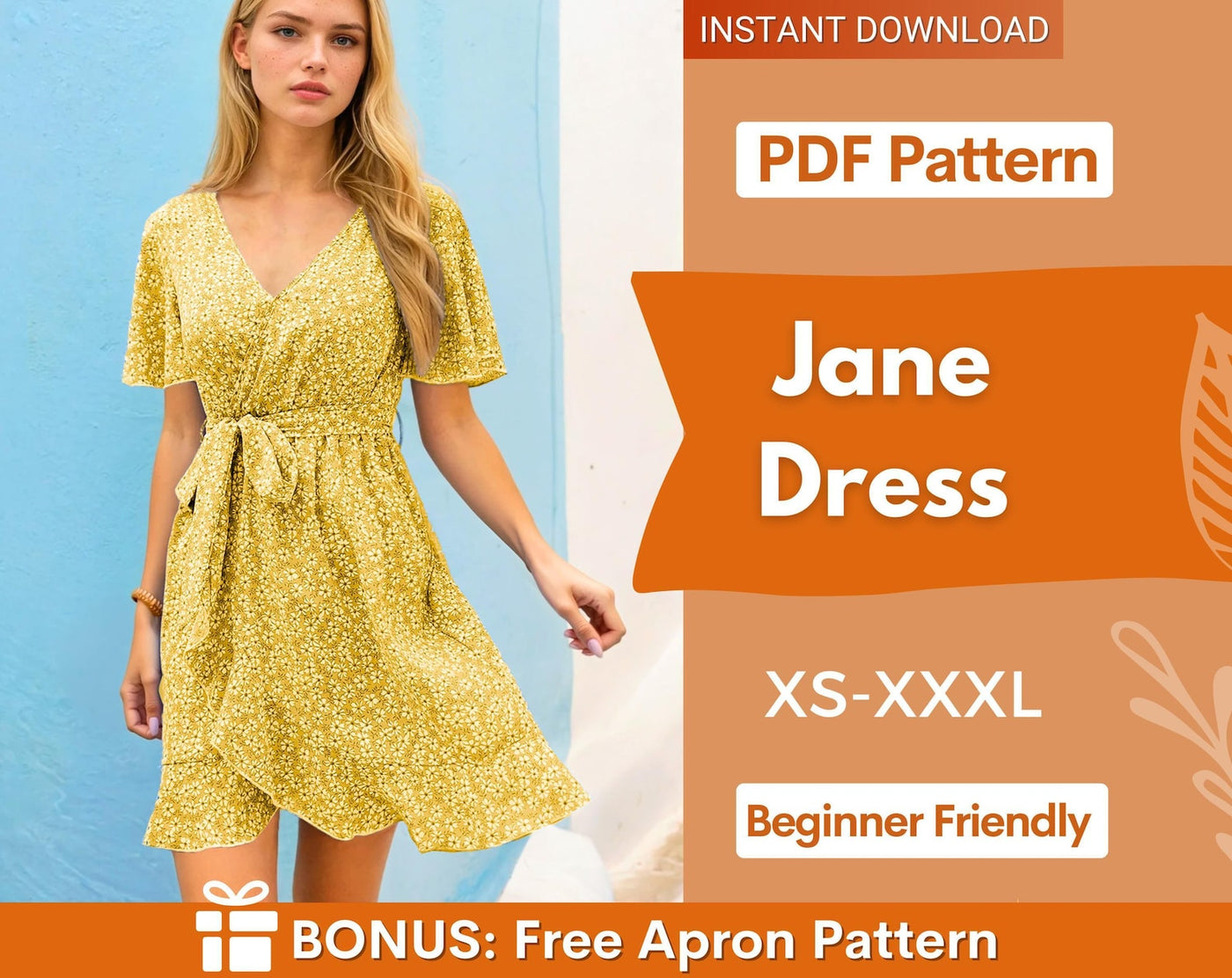 Summer Dress Sewing Pattern | XS-XXXL | Wrap Dress Pattern | Midi Dress Pattern | Women Sewing Pattern | Women Dress