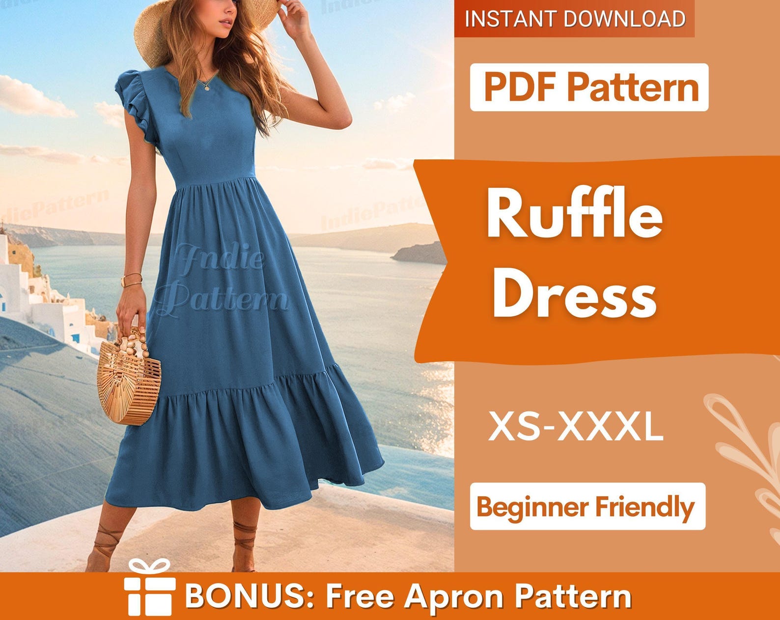 Dress Pattern | XS-XXXL | Ruffle Dress Sewing Pattern | Summer Dress Pattern | Women Sewing Pattern | Easy Dress PDF Pattern