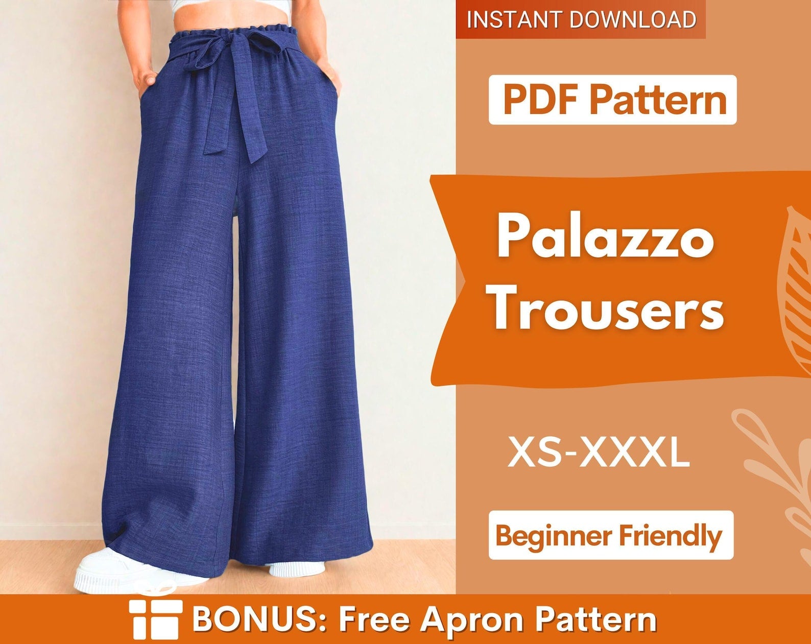 Palazzo Pants Sewing Pattern | Elastic Waistband Pants | Wide Leg Pants | Women Sewing Pattern | High Waisted Pants Pattern |