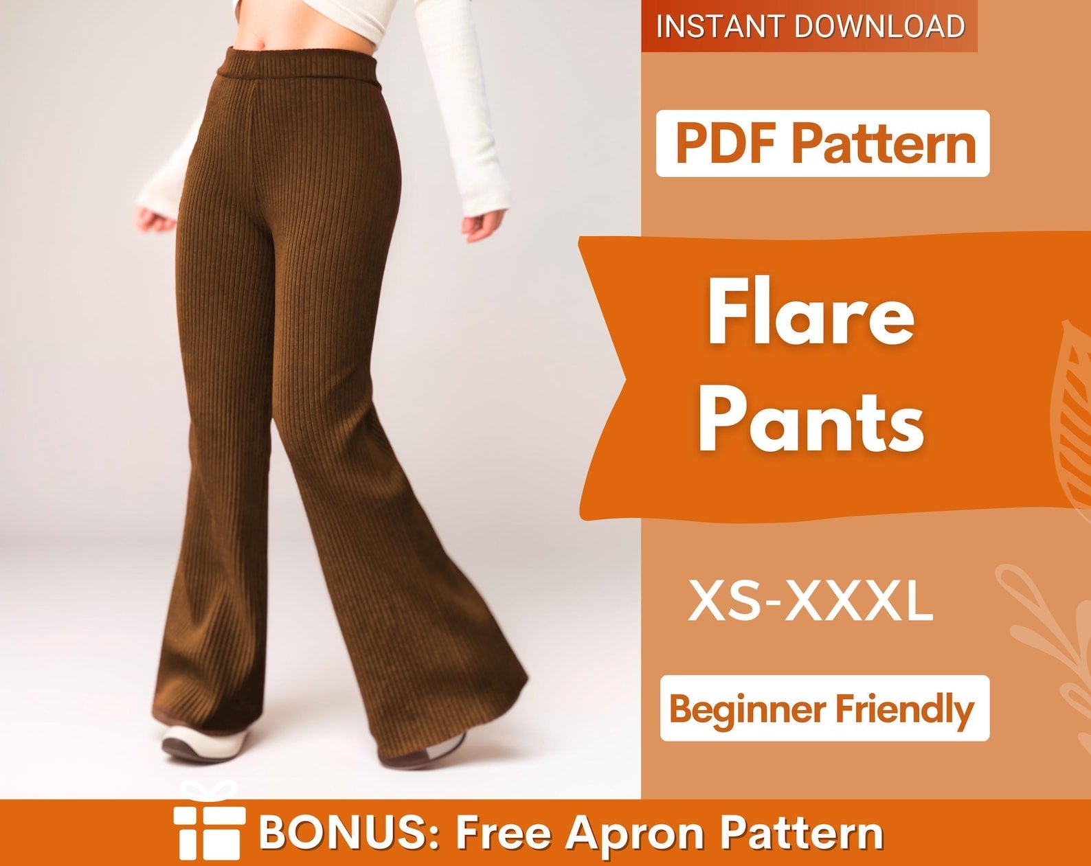 Flare Leg Pants Sewing Pattern for Women PDF | Pants Sewing pattern | Wide leg pants | High waisted pants sewing pattern