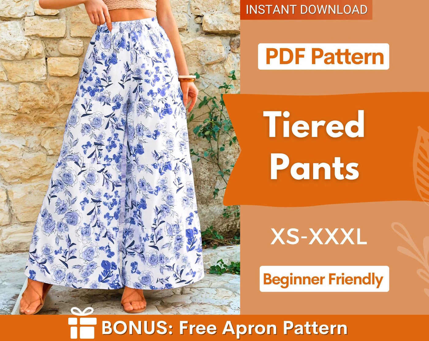 Tiered Pants Sewing Pattern | Women Pants Pattern | Wide Leg Pants Pattern | Pants Pattern | Sewing Patterns | Women Sewing