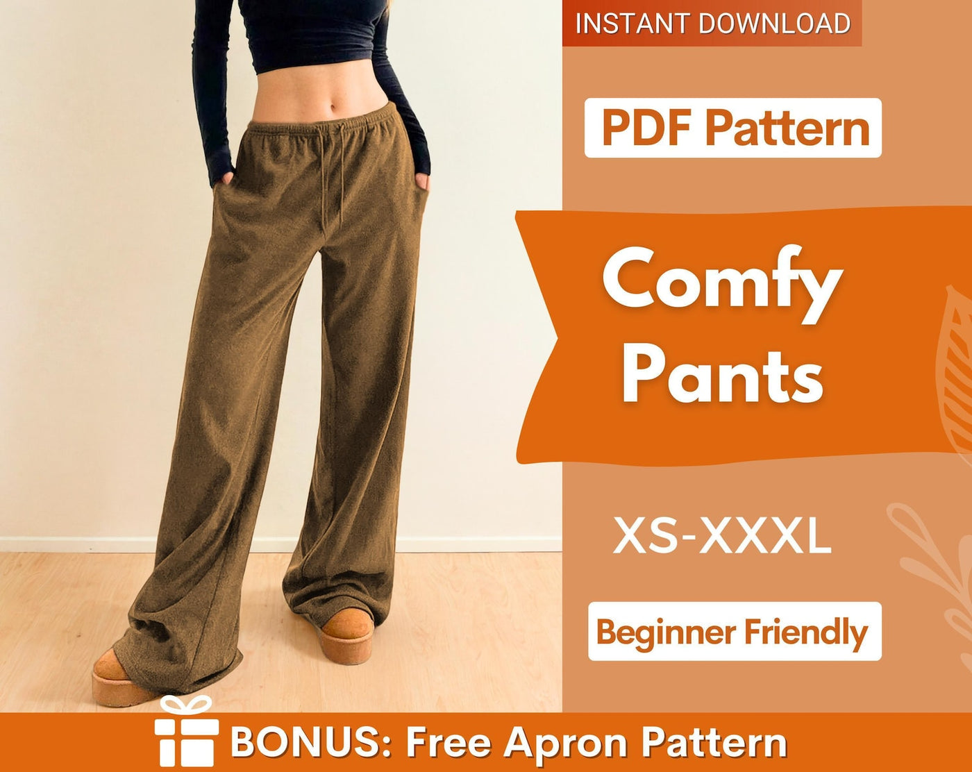 Comfy Pants Sewing Pattern | Pants Pattern | Elastic Waistband Pants Pattern | Women Sewing Pattern | Wide Leg Pants |
