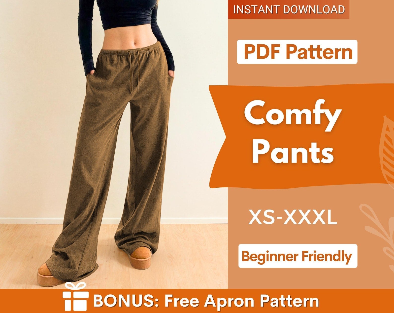 Comfy Pants Sewing Pattern | Pants Pattern | Elastic Waistband Pants Pattern | Women Sewing Pattern | Wide Leg Pants |