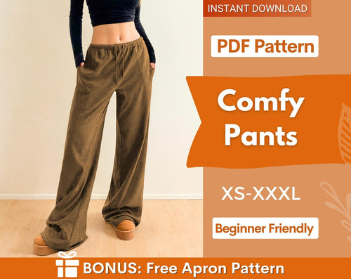 Comfy Pants Sewing Pattern | Pants Pattern | Elastic Waistband Pants Pattern | Women Sewing Pattern | Wide Leg Pants |
